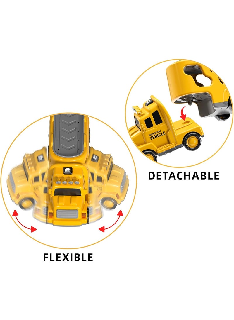 هالامودو مجموعة شاحنات بناء للأطفال (7 قطع)، شاحنة نقل كبيرة وسيارات صغيرة، لعبة سيارات متعددة الوظائف مع أضواء وموسيقى، هدية عيد ميلاد مثالية - الأصفر والأسود والرمادي - Image 5