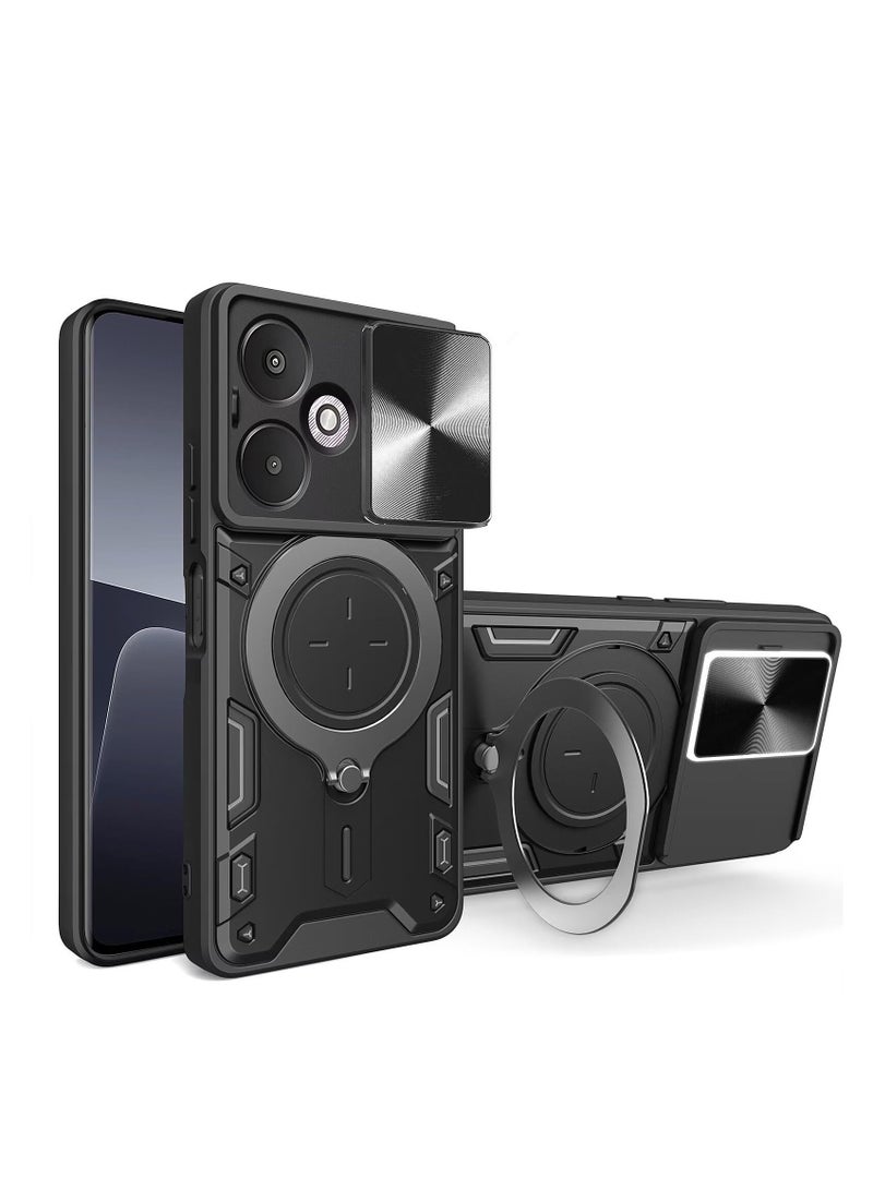Xiaomi Redmi 13C 4G / POCO C65 4G Mobile Phone Case Cover, Slide Camera Lens Cover, 360°Rotating Kickstand Ring, Bumper Shockproof Phone Case，Compatible with Car Magnetic Mount  - Image 1
