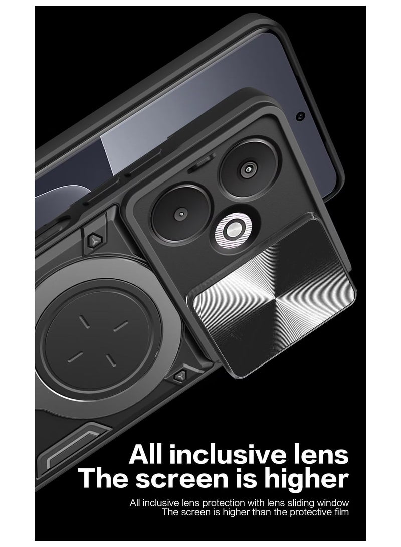 Xiaomi Redmi 13C 4G / POCO C65 4G Mobile Phone Case Cover, Slide Camera Lens Cover, 360°Rotating Kickstand Ring, Bumper Shockproof Phone Case，Compatible with Car Magnetic Mount  - Image 5