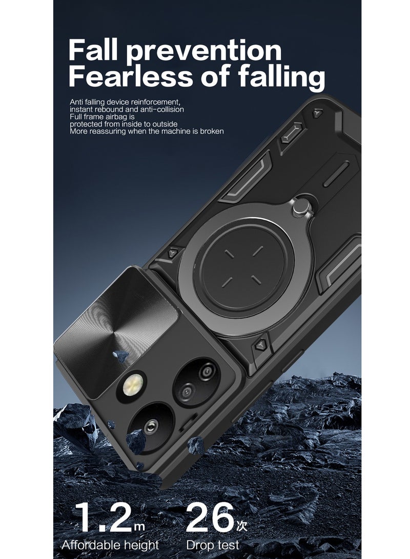 Xiaomi Redmi 13C 4G / POCO C65 4G Mobile Phone Case Cover, Slide Camera Lens Cover, 360°Rotating Kickstand Ring, Bumper Shockproof Phone Case，Compatible with Car Magnetic Mount  - Image 3