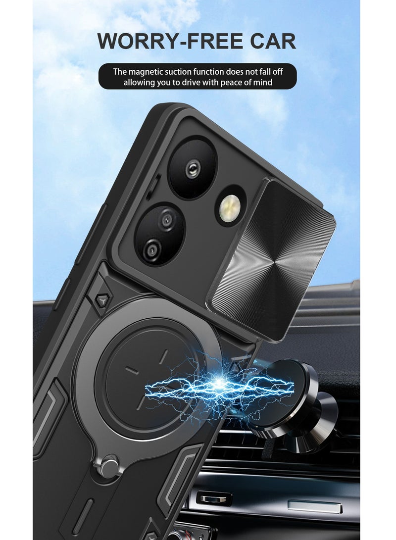 Xiaomi Redmi 13C 4G / POCO C65 4G Mobile Phone Case Cover, Slide Camera Lens Cover, 360°Rotating Kickstand Ring, Bumper Shockproof Phone Case，Compatible with Car Magnetic Mount  - Image 2