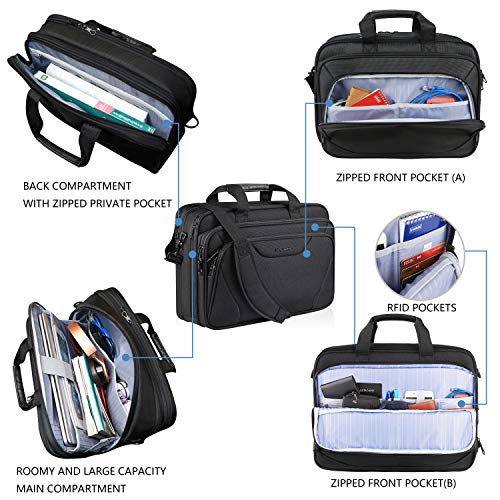 KROSER Laptop Bag Premium Laptop Briefcase Fits Up to 17.3 Inch Laptop Expandable Water-Repellent Shoulder Messenger Bag Computer Bag for Travel/Business/Men/Women-Black - Image 4