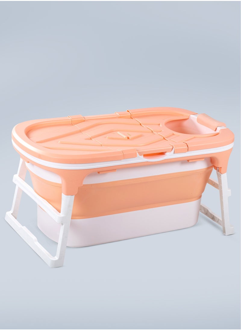 BAYBEE - Baybee Haven Foldable Baby Bath Tub for Kids & Adults, Portable Baby Mini Swimming Pool for Kids Teens with Foldable Anti Skid Base, Closing Lid & Drainer, Kids Bathtubs for Adults Boy Girl (Pink) - Image 1
