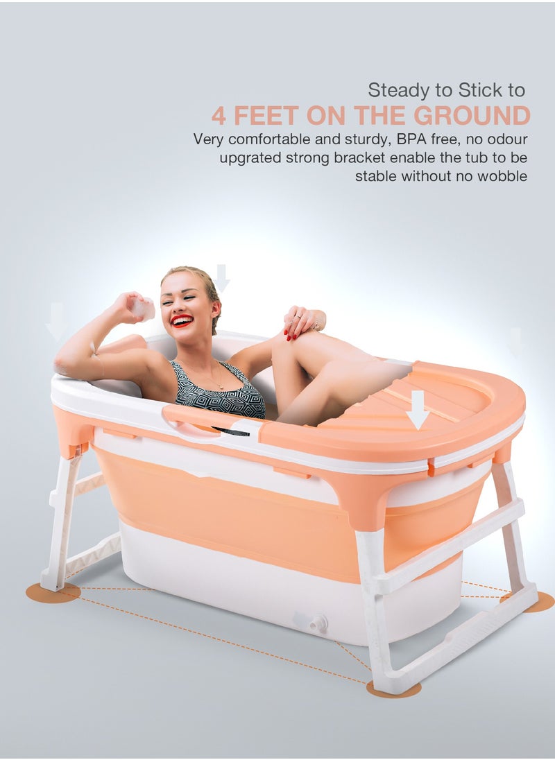 BAYBEE - Baybee Haven Foldable Baby Bath Tub for Kids & Adults, Portable Baby Mini Swimming Pool for Kids Teens with Foldable Anti Skid Base, Closing Lid & Drainer, Kids Bathtubs for Adults Boy Girl (Pink) - Image 1