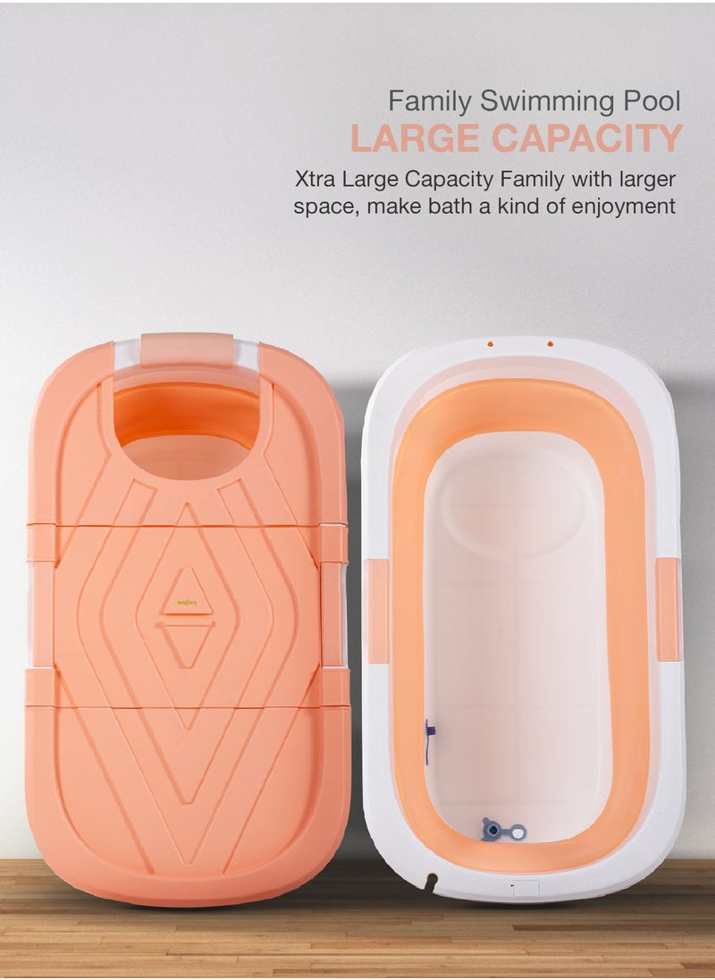 BAYBEE - Baybee Haven Foldable Baby Bath Tub for Kids & Adults, Portable Baby Mini Swimming Pool for Kids Teens with Foldable Anti Skid Base, Closing Lid & Drainer, Kids Bathtubs for Adults Boy Girl (Pink) - Image 1