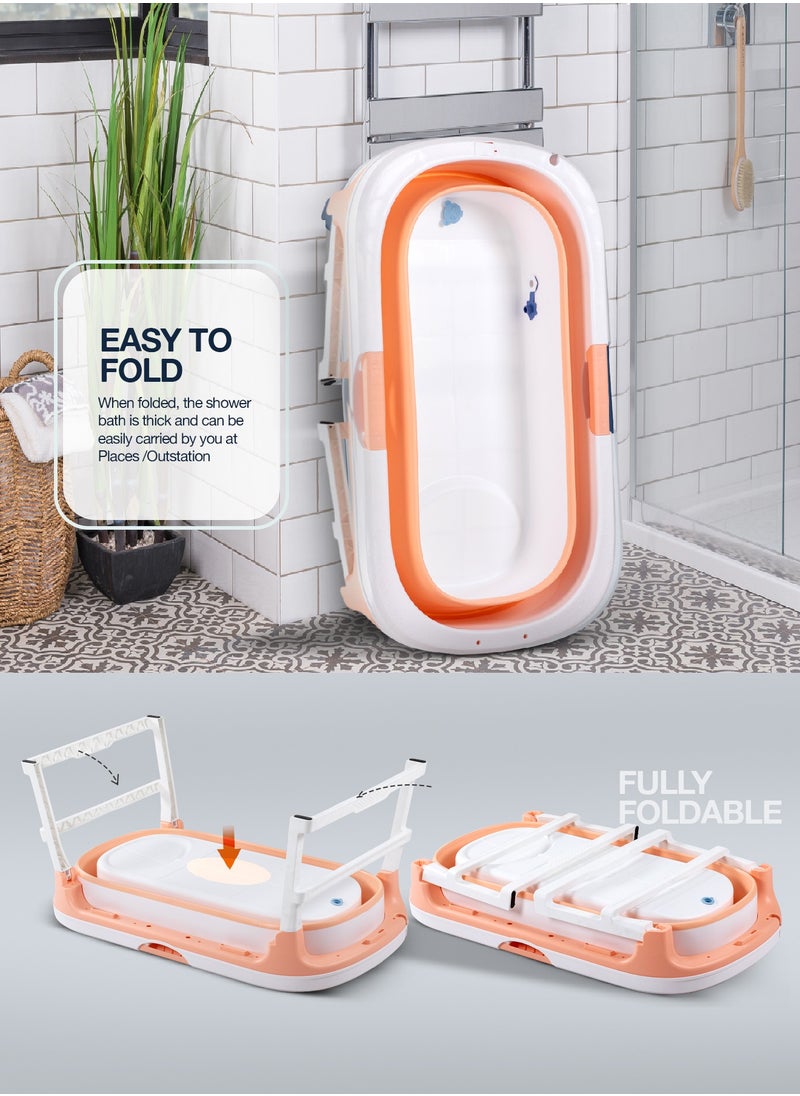 BAYBEE - Baybee Haven Foldable Baby Bath Tub for Kids & Adults, Portable Baby Mini Swimming Pool for Kids Teens with Foldable Anti Skid Base, Closing Lid & Drainer, Kids Bathtubs for Adults Boy Girl (Pink) - Image 1