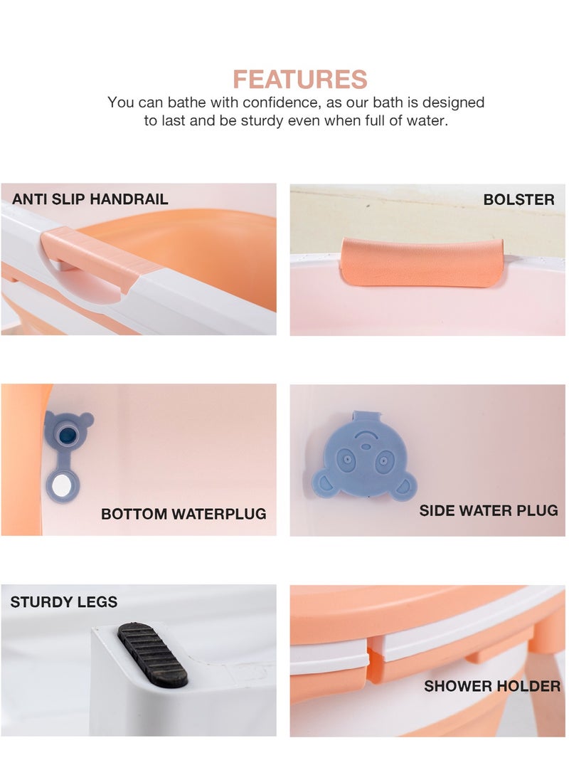BAYBEE - Baybee Haven Foldable Baby Bath Tub for Kids & Adults, Portable Baby Mini Swimming Pool for Kids Teens with Foldable Anti Skid Base, Closing Lid & Drainer, Kids Bathtubs for Adults Boy Girl (Pink) - Image 1