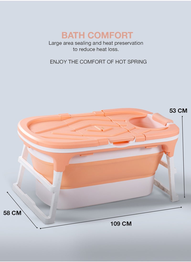 BAYBEE - Baybee Haven Foldable Baby Bath Tub for Kids & Adults, Portable Baby Mini Swimming Pool for Kids Teens with Foldable Anti Skid Base, Closing Lid & Drainer, Kids Bathtubs for Adults Boy Girl (Pink) - Image 1