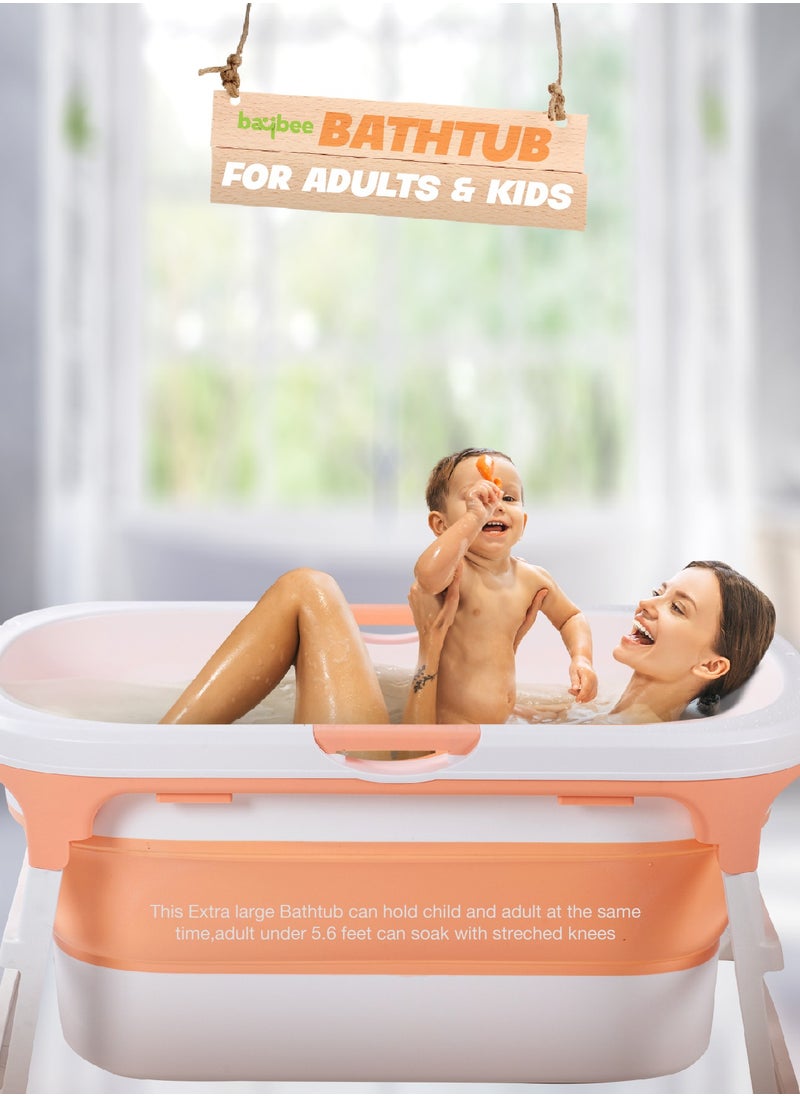 BAYBEE - Baybee Haven Foldable Baby Bath Tub for Kids & Adults, Portable Baby Mini Swimming Pool for Kids Teens with Foldable Anti Skid Base, Closing Lid & Drainer, Kids Bathtubs for Adults Boy Girl (Pink) - Image 1