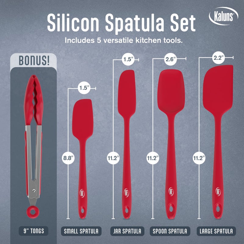 Kaluns Silicone Spatula Set, 4 Rubber Spatulas 600°F Heat Resistant, Nonstick Seamless Design with Stainless Steel Core, Dishwasher Safe, BPA free, Bonus Tongs Included - Image 2