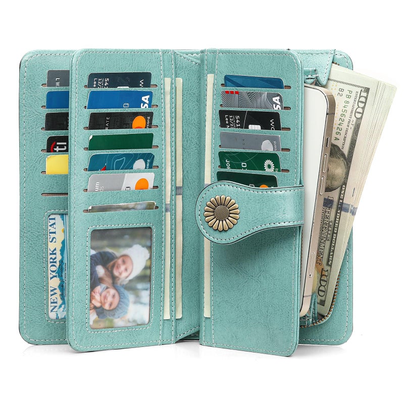 SENDEFN Wallets for Women Leather Credit Card Holder with RFID Blocking Large Capacity Wristlet - Image 2
