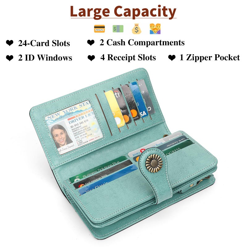 SENDEFN Wallets for Women Leather Credit Card Holder with RFID Blocking Large Capacity Wristlet - Image 4