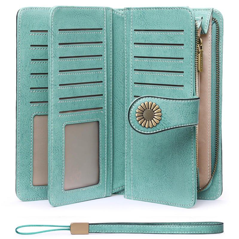 SENDEFN Wallets for Women Leather Credit Card Holder with RFID Blocking Large Capacity Wristlet - Image 1