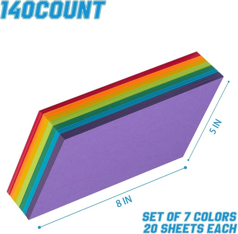 Index Cards 140-Count 5x8 Inch,200GSM Heavyweight Set of 7 Colors Paper Multicolor Study Cards - Image 2