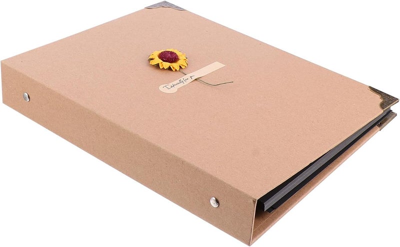TOYANDONA Retro Handmade Photo Album Book with Sunflower Design, Large Capacity DIY Kraft Paper Scrapbook, Black Inner Pages for Family Memories and Travel Photos - Image 1
