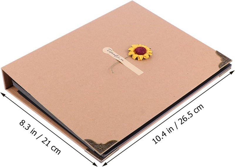 TOYANDONA Retro Handmade Photo Album Book with Sunflower Design, Large Capacity DIY Kraft Paper Scrapbook, Black Inner Pages for Family Memories and Travel Photos - Image 2