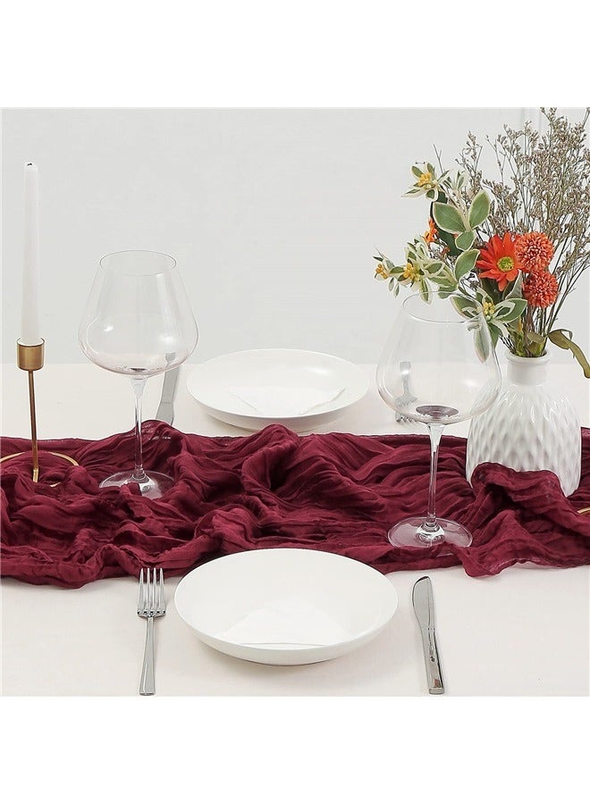 Mothers Day Table Runner Burgundy Cheesecloth Table Runner 4m Boho Gauze Cheese Cloth Runner Rustic Sheer Runner - Image 4