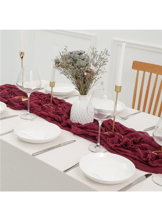 Mothers Day Table Runner Burgundy Cheesecloth Table Runner 4m Boho Gauze Cheese Cloth Runner Rustic Sheer Runner - Image 5