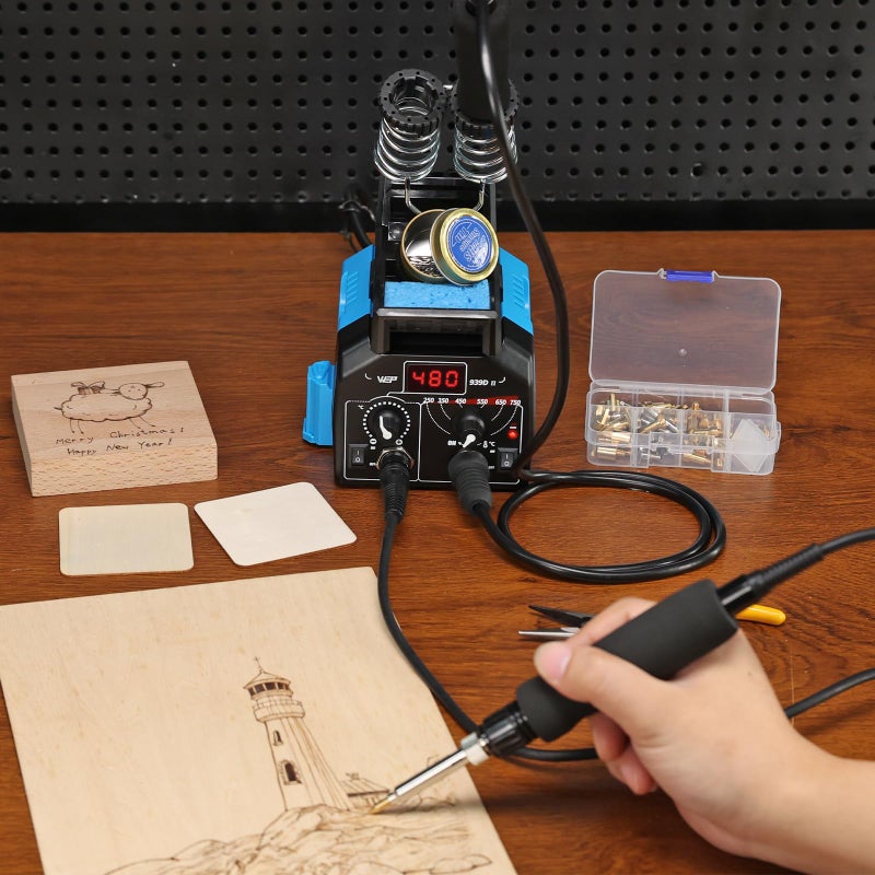 WEP 939D-II 2-IN-1 Wood Burning Kit 86-IN-1 with 51 Solid Points and 20 Wire Nibs Wood Burner with 2 Letter Number Stencils, 2 Unfinished Wood, 1 Pen Holder, Burning Tool - Image 2