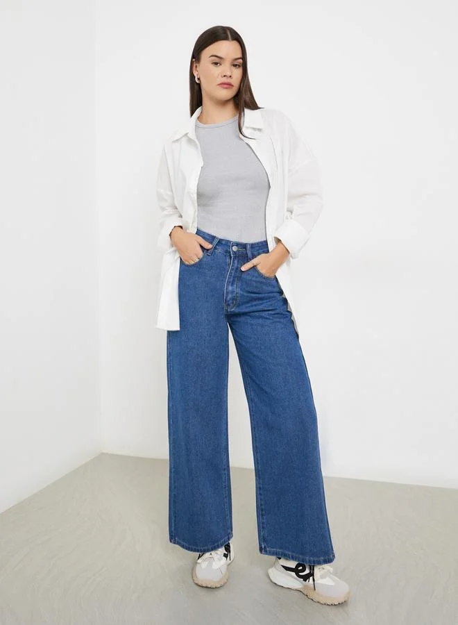 High Rise Wide Leg Washed Jeans