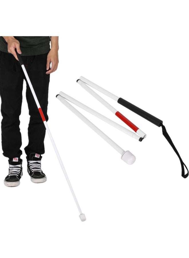klarako Folding Blind Cane, 50 Aluminum Walking Stick with Red Reflective Tape, Rubber Handle and Wrist Strap - Image 1