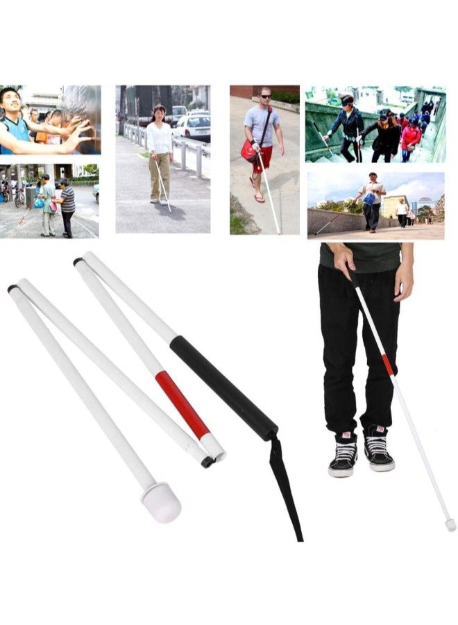 klarako Folding Blind Cane, 50 Aluminum Walking Stick with Red Reflective Tape, Rubber Handle and Wrist Strap - Image 3