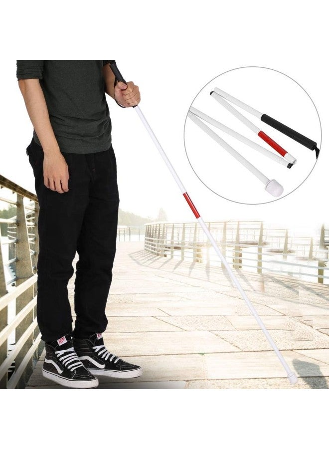 klarako Folding Blind Cane, 50 Aluminum Walking Stick with Red Reflective Tape, Rubber Handle and Wrist Strap - Image 2