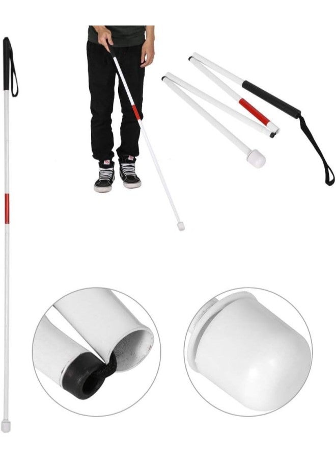 klarako Folding Blind Cane, 50 Aluminum Walking Stick with Red Reflective Tape, Rubber Handle and Wrist Strap - Image 4