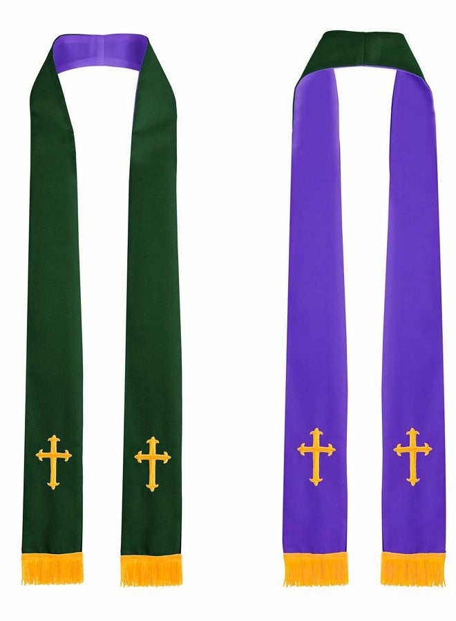 IvyRobes Unisex-adult's Reversible Clergy Mass Stole with Cross 90" Forest/Purple - Image 1