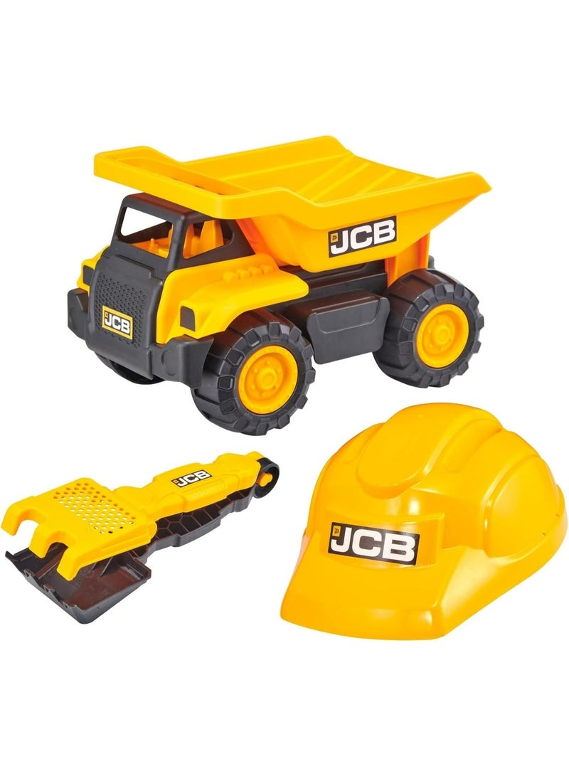 D-power - Teamsterz  JCB 10" Dump Truck Sand Tool and Helmet Playset | Construct the ultimate playtime | Design free-moving wheels for push-along fun | Suitable for children aged 3 + and above - Image 1
