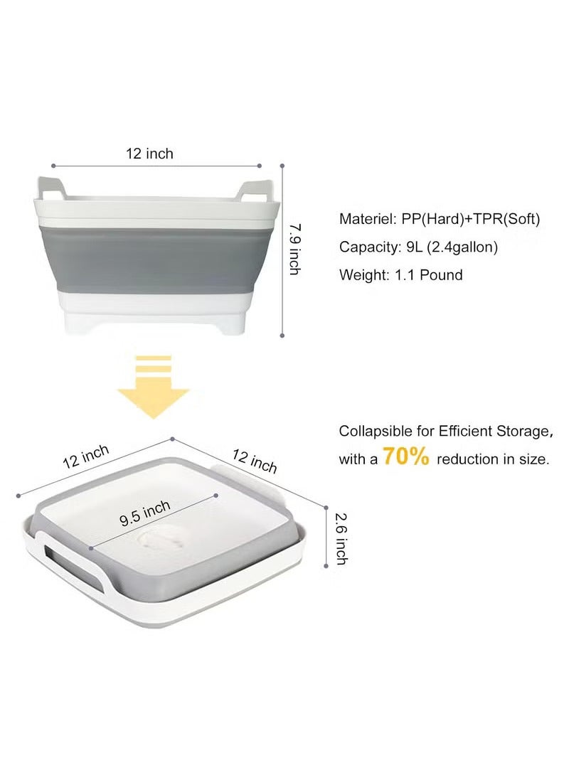 عربست حوض أطباق قابل للطي 9 لتر - حوض حوض قابل للطي حوض محمول متعدد الاستخدامات في الهواء الطلق حوض غسيل قابل للطي لحوض المطبخ حوض غسيل الأطباق للتخييم في عربة سكن متنقلة - Image 3