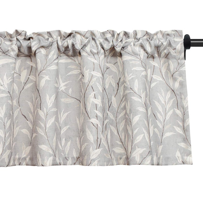 VOGOL Window Short Curtains Valances for Bedroom Dining Room Rod Pocket Rustic Style Lovely Leaf Print Small Curtain Drapes Valance for Cafe Room Kitchen 52 x 18 Grey