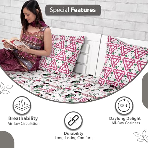 Divine Casa - 144 TC Super Soft Cotton Bedsheet for Double Bed (1 Queen Size Bedsheet with 2 Pillow Covers) 144 Thread Count - Abstract, Pink & White| 222 x 254 cm - Image 5
