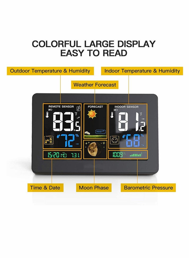 SYOSI Weather Station Wireless Indoor Outdoor Thermometer Color Display Digital Weather Thermometer with Atomic Clock, Forecast Station with Calendar and Adjustable Backlight - Image 2