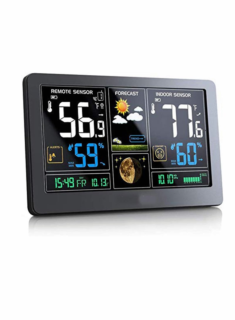 SYOSI Weather Station Wireless Indoor Outdoor Thermometer Color Display Digital Weather Thermometer with Atomic Clock, Forecast Station with Calendar and Adjustable Backlight - Image 1