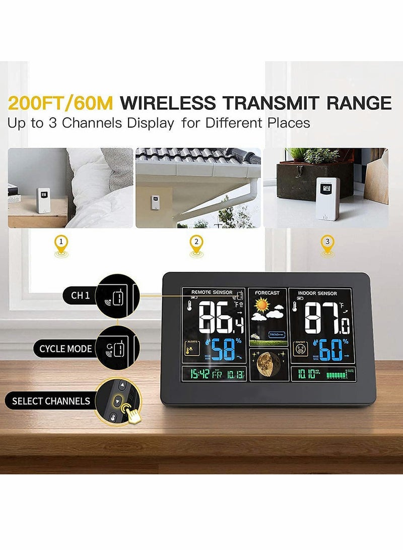 SYOSI Weather Station Wireless Indoor Outdoor Thermometer Color Display Digital Weather Thermometer with Atomic Clock, Forecast Station with Calendar and Adjustable Backlight - Image 3