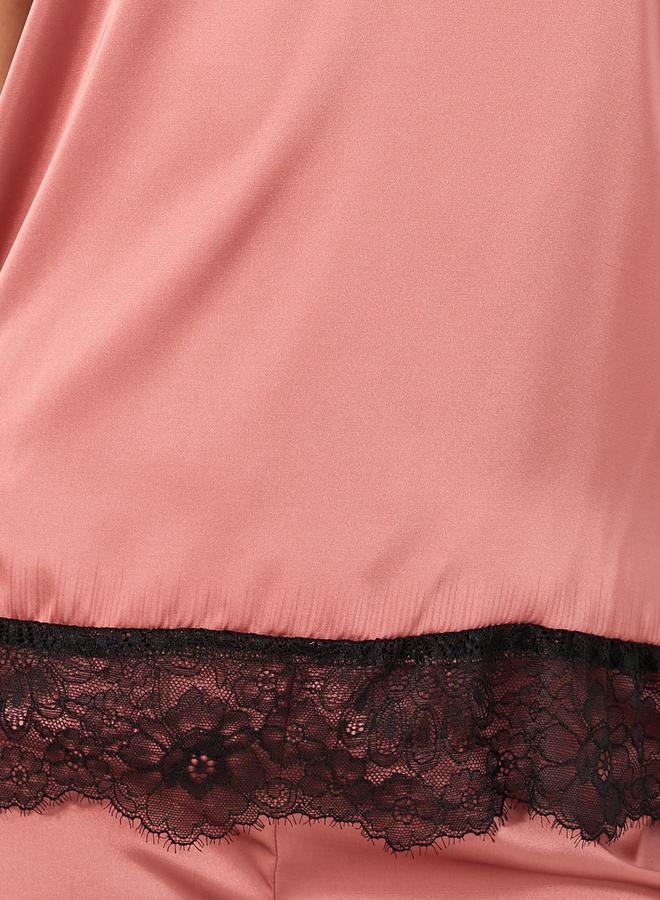 Styli Lace Trim Strappy Cami Top and Shorts Pyjama Set  - Image 4