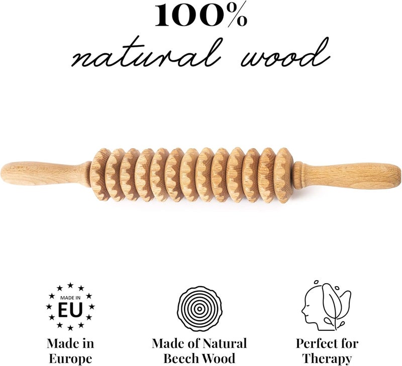 Tuuli Wooden Massage Roller for Waist and Thigh MultiFunctional Body Roller for Cellulite Reduction and Muscle Tension Natural Massager for Women and Men Straight - Image 4