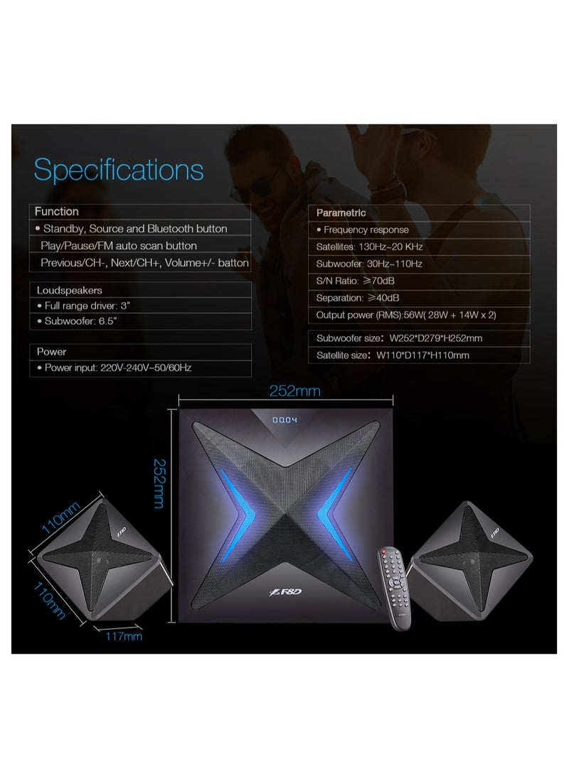 F&D - F&D F550X 60w 2.1 Computer Multimedia Speaker with Subwoofer, Supporting BT/AUX/USB/FM/Coaxial/NFC, sound effects. - Image 1
