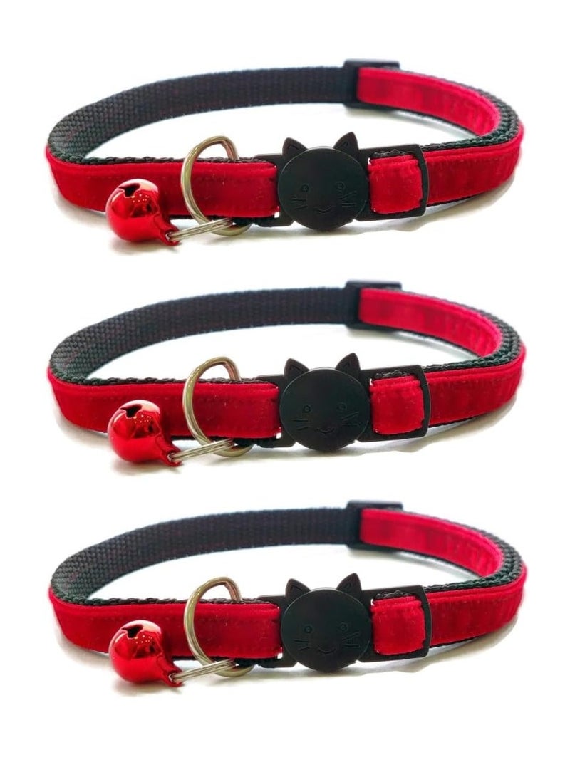 Zaca Cat Collars with Bell Safe Breakaway Quick Release Buckle Available in Cat and Kitten Size Pack of 3 Cat Collar 20cm 30cm Red Velvet Pack of 3 - Image 1