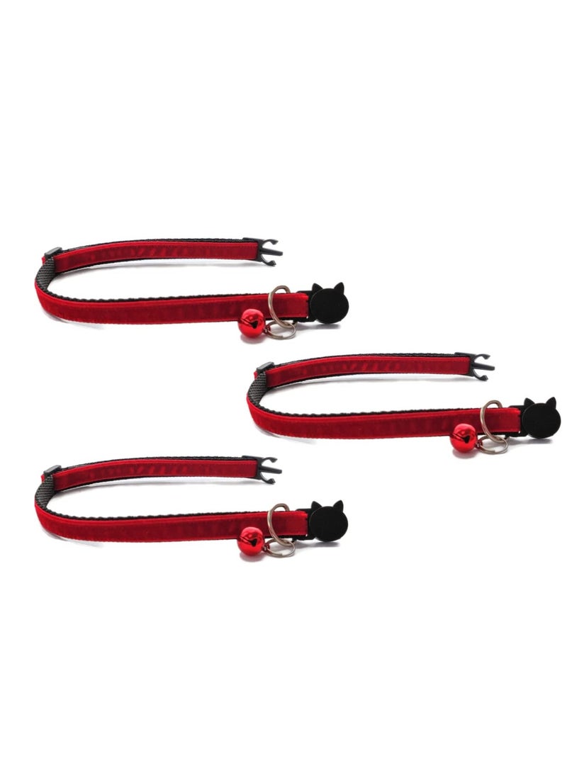 Zaca Cat Collars with Bell Safe Breakaway Quick Release Buckle Available in Cat and Kitten Size Pack of 3 Cat Collar 20cm 30cm Red Velvet Pack of 3 - Image 2