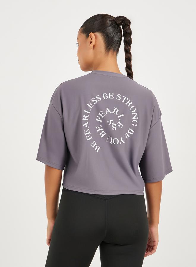 Styli Infinity Swirl Slogan Print Boxy Fit Top with Dropped Shoulder  - Image 4