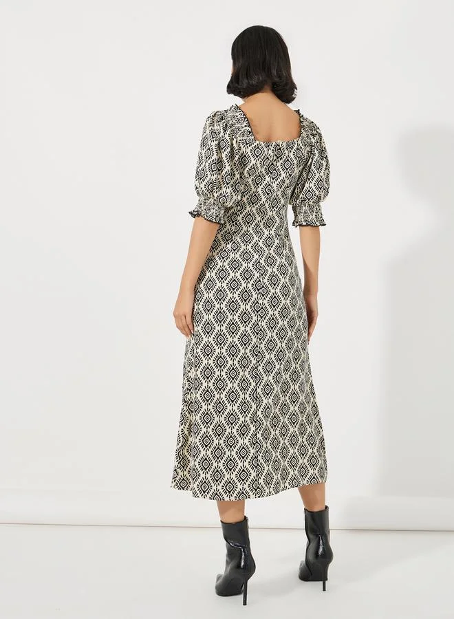 Styli Printed Ruched Midi Dress