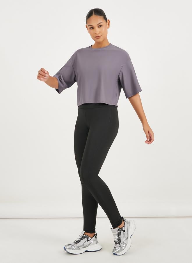 Styli Infinity Swirl Slogan Print Boxy Fit Top with Dropped Shoulder  - Image 2