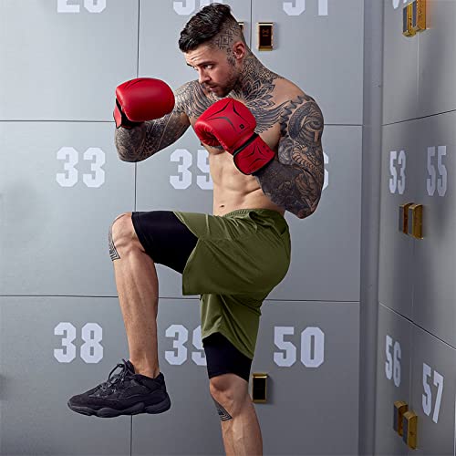 OEBLD Gym Shorts Men for Running, Training, Mens Athletic Workout Shorts with Compression Mesh Liner, Quick Dry, Lightweight, Phone Pocket, Towel Loop, 7inch Army Green - Image 3