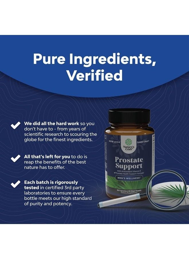 Natures Craft - Herbal Prostate Health Supplements for Men - Advanced Prostate Supplements for Men with Beta Sitosterol Selenium Pygeum and Saw Palmetto for Men Prostate Support and Frequent Urination - 90 Capsules - Image 1
