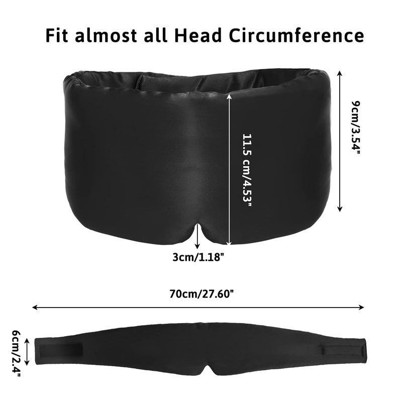 ATreebag Silk Sleep Mask for Women Men, Mulberry Silk Eye Sleeping Mask & Blindfold with Adjustable Velcro Strap, Blackout Eye Cover for Sleep Travel Yoga Nap, Large Size, Black - Image 5