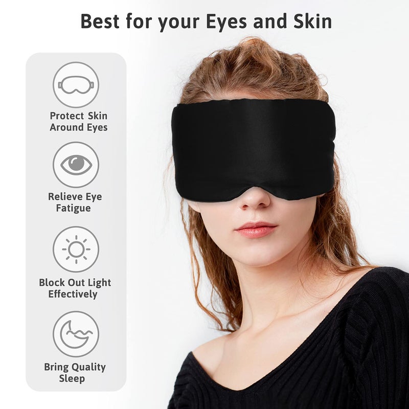 ATreebag Silk Sleep Mask for Women Men, Mulberry Silk Eye Sleeping Mask & Blindfold with Adjustable Velcro Strap, Blackout Eye Cover for Sleep Travel Yoga Nap, Large Size, Black - Image 3