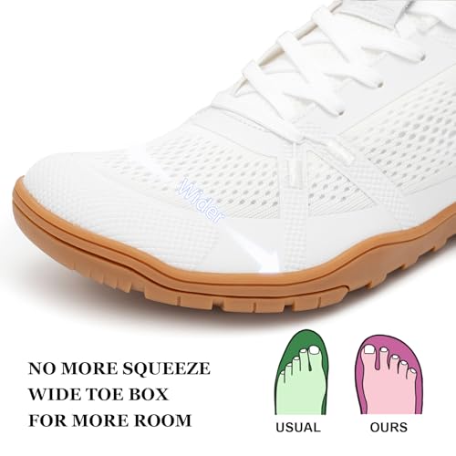 Pulltop Barefoot Trail Running Shoes for Men - Wide Toe Box | Zero Drop Sole | Minimalist Cross-Training Shoes White Size 9 - Image 3