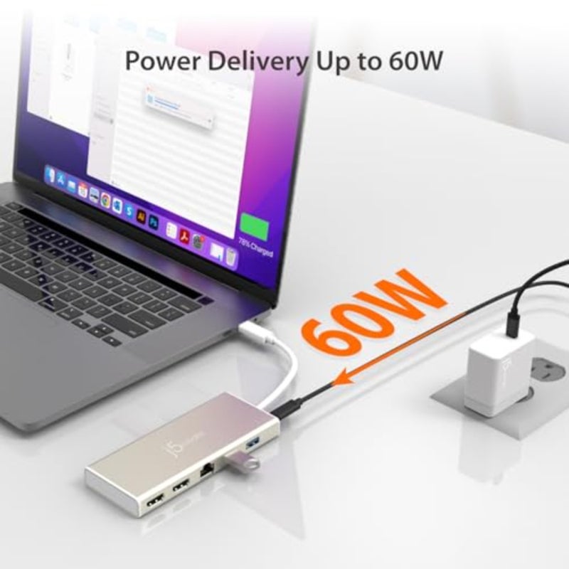 قاعدة توصيل USB Type-C Dual HDMI Mini Dock للاستخدام المكتبي، ألومنيوم معدني بلون الشمبانيا، دعم Power Delivery 2.0، منفذ HDMI مزدوج ومنافذ USB 3.1 ثلاثية مع إيثرنت - Image 3